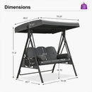 PURPLE LEAF 3-Seat Porch Swing Outdoor w/Cushion & Adjustable Canopy