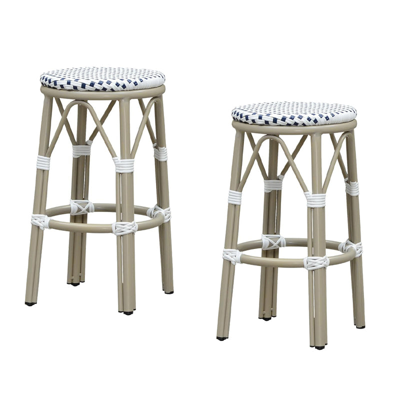 PURPLE LEAF Patio Round Bar Stools Set of 2 Outdoor Backless Barstools Woven Rattan Bar Chair  for Indoor Kitchen Island Bistros Cafe Restaurant