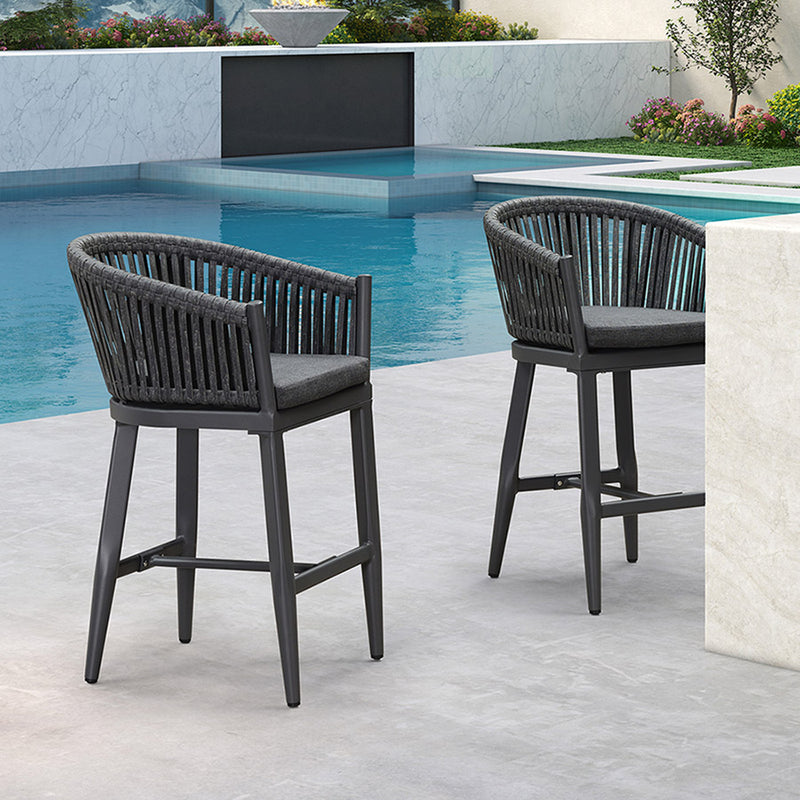 Open Box | Purple Leaf Counter Bar Stools Chair Set of 2, Modern Aluminum Wicker Bar Chair Indoor and Outdoor