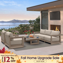 PURPLE LEAF Caesar Open-End Patio Conversation Set with Khaki Cushion Pillows and Ottoman for Modern Outdoor Deck