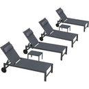 PURPLE LEAF Outdoor Lounge Chair Patio Chaise Pool Lounger Aluminum Frame with Side Table and Wheels for Outside Sunbathing Tanning Recliner Including Pillows