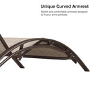 Bronze aluminum frame, unique curved armrest detail on PURPLE LEAF outdoor chaise lounge chair.