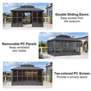 PURPLE LEAF Sunroom Hardtop Gazebo Solarium Grey Galvanized Steel Double Roof  All-Weather Aluminum Outdoor Screen House