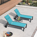 PURPLE LEAF Outdoor Lounge Chair Patio Chaise Pool Lounger Aluminum Frame with Side Table and Wheels for Outside Sunbathing Tanning Recliner Including Pillows
