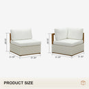 PURPLE LEAF Griffin white modular patio conversation set corner unit & chair with dimensions shown. Aluminum frame.