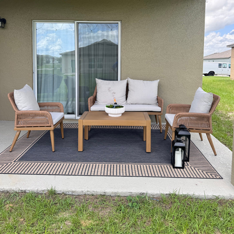 PURPLE LEAF Rivra 4-Piece Patio Conversation Set with Wicker Chairs and hick Sofa Cushions for Garden