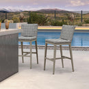 PURPLE LEAF Outdoor Counter Height Stools Set of 2, PU Leather Patio Bar Set with Aluminum Frame, Bar Chairs for Poolside, Garden, Kitchen Island
