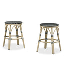 PURPLE LEAF Patio French Round Counter Stool Set of 2 Rattan Backless Stackable Barstools Aluminum Frame Footrest with Woven Wicker for Outdoor Kitchen Yard