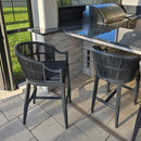 PURPLE LEAF Patio Bar Stools Set of 2 Outdoor Wicker Modern High Bar Chairs Metal Cushioned Barstools with Backs and Ergonomic Armrest for Balcony Garden Indoor Kitchen Island