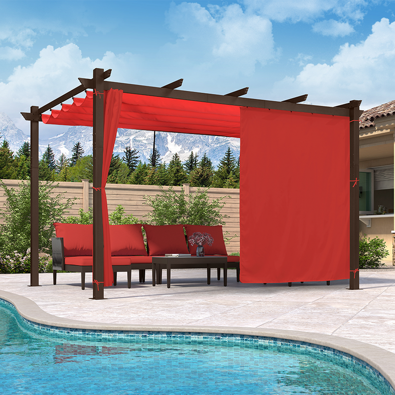 PURPLE LEAF Bronze Pergola Outdoor Retractable Metal Pergola with Canopy with Shade Cover With Curtains