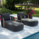 PURPLE LEAF Luxury  Hailar Olefin Patio Chaise Lounge Chair , Upholstered Pool Aluminium Lounge Chairs for Outdoor with Teak Armres for Deck, Pool, Lawn, Garden, Courtyard, Porch