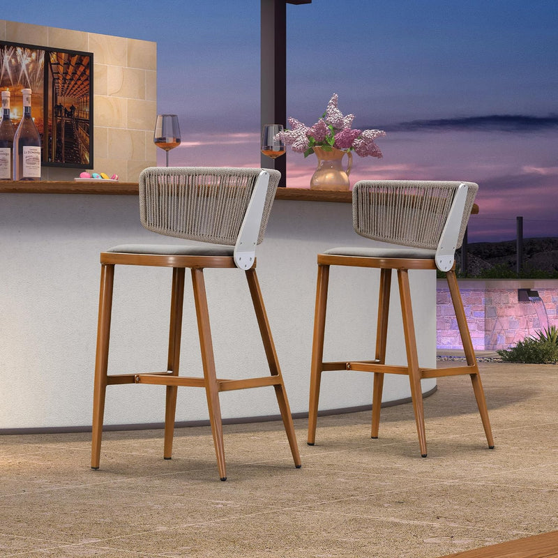 PURPLE LEAF Outdoor Bar Stools, All Weather Rattan and Aluminum Patio Bar Stool with Cushion for Indoor and Outdoor.