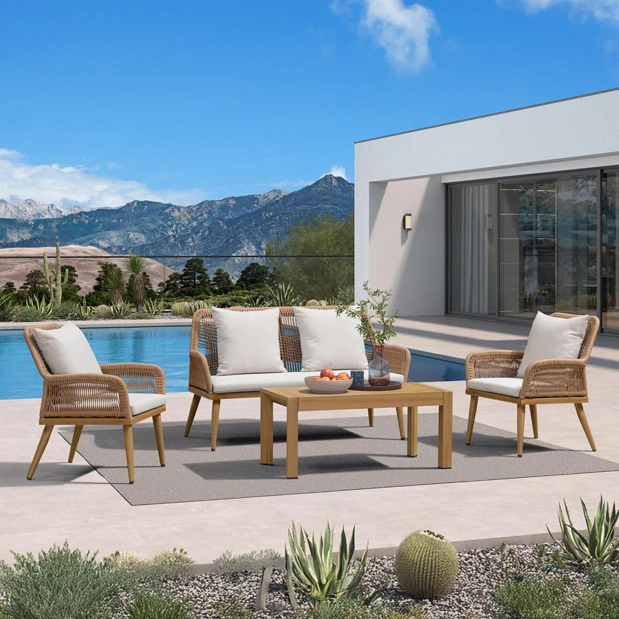 Rivra 4 Piece Patio Conversation Set Wicker Chairs Thick Sofa Cushions Garden