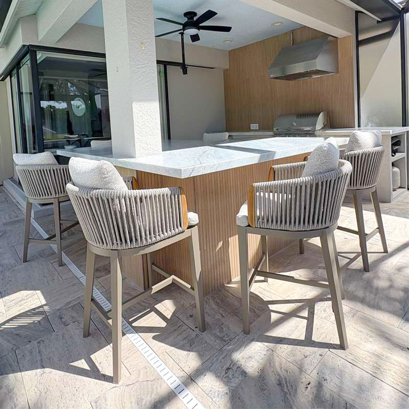 PURPLE LEAF Outdoor Bar Stools Chair Set of 2, Modern Rattan Bar Stool with Back and Cushion for Balcony, Indoor or Outdoor, Kitchen Island