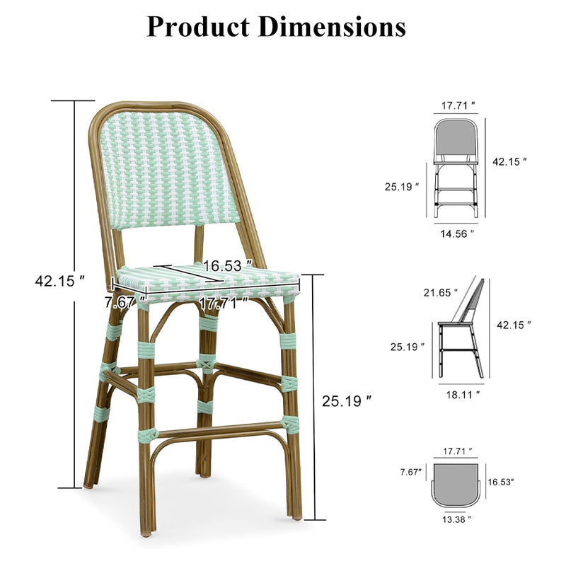 PURPLE LEAF French Bar Stool Set of 2 Outdoor Bar Patio Bar Height Stools Kitchen Counter Chair