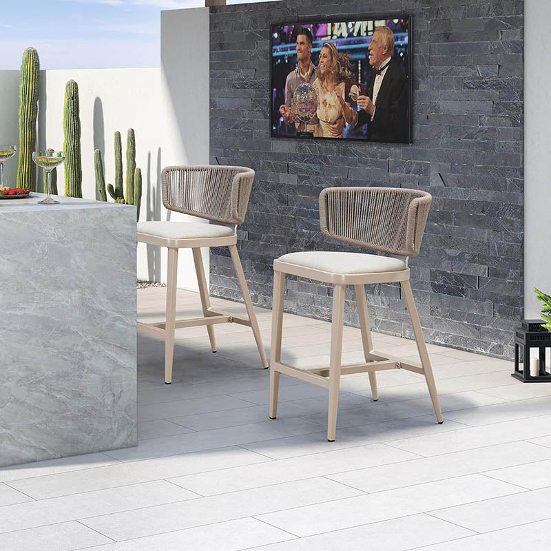 PURPLE LEAF Outdoor Bar Stools, All Weather Rattan and Aluminum Patio Bar Stool with Cushion for Indoor and Outdoor.