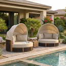 PURPLE LEAF Outdoor Round Daybed Chaise Lounge with Adjustable Canopy for Patio, Olefin fabric cover, thickened seat and back cushion, adjustable canopy, all weather aluminum frame, elegant wicker design
