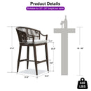 PURPLE LEAF Patio Bar Stools Set of 2 Outdoor Wicker Modern High Bar Chairs Metal Cushioned Barstools with Backs and Ergonomic Armrest