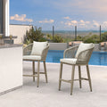 PURPLE LEAF Outdoor Bar Stools Patio Modern Aluminum Rattan High Back & Arms Bar Chairs with Removable Cushions and Pillows  for Outdoor or Indoor