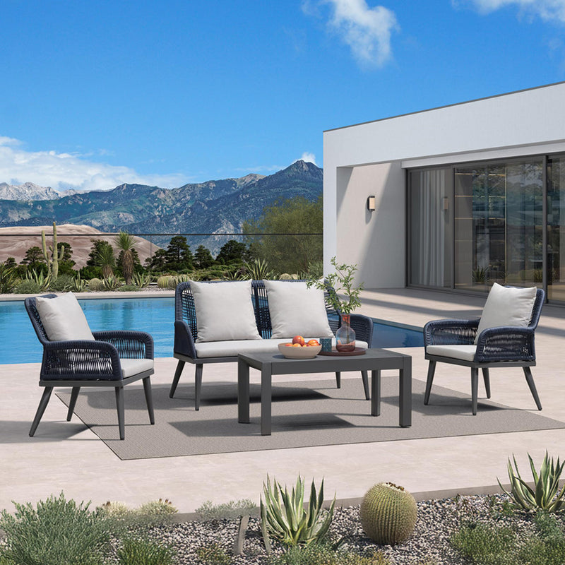 PURPLE LEAF Rivra 4-Piece Patio Conversation Set with Wicker Chairs and hick Sofa Cushions for Garden