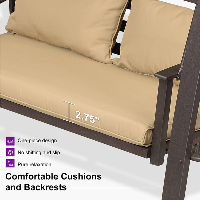 PURPLE LEAF Outdoor Porch Swing with Adjustable PVC Canopy and Side Cup Holder for Outside Garden Porch, Cushion and Pillows Included