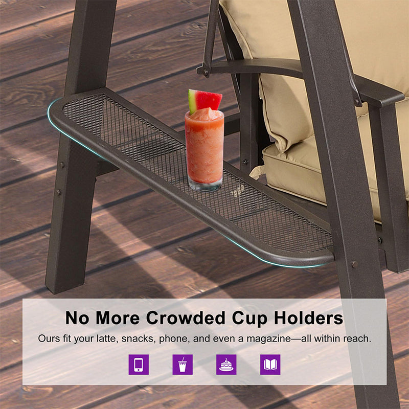 PURPLE LEAF Outdoor Porch Swing with Adjustable PVC Canopy and Side Cup Holder for Outside Garden Porch, Cushion and Pillows Included