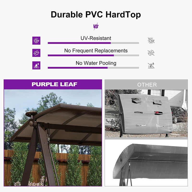 PURPLE LEAF Outdoor Porch Swing with Adjustable PVC Canopy and Side Cup Holder for Outside Garden Porch, Cushion and Pillows Included