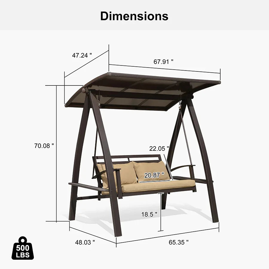 Porch Swing w/ Adjustable Canopy | LED & Cup Holder