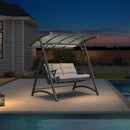 PURPLE LEAF Outdoor Deluxe Modern Swing Chairs with PVC Canopy, Swing for Patio Gadern Porch, Solar LED Light and Cushions Included
