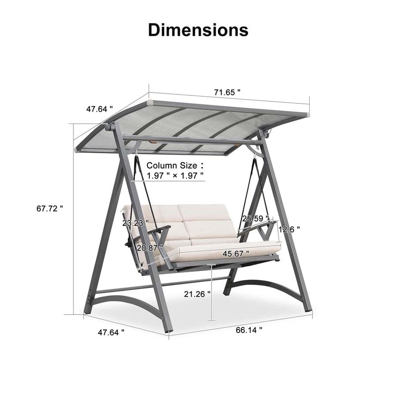 PURPLE LEAF Outdoor Deluxe Modern Swing Chairs with PVC Canopy, Swing for Patio Gadern Porch, Solar LED Light and Cushions Included