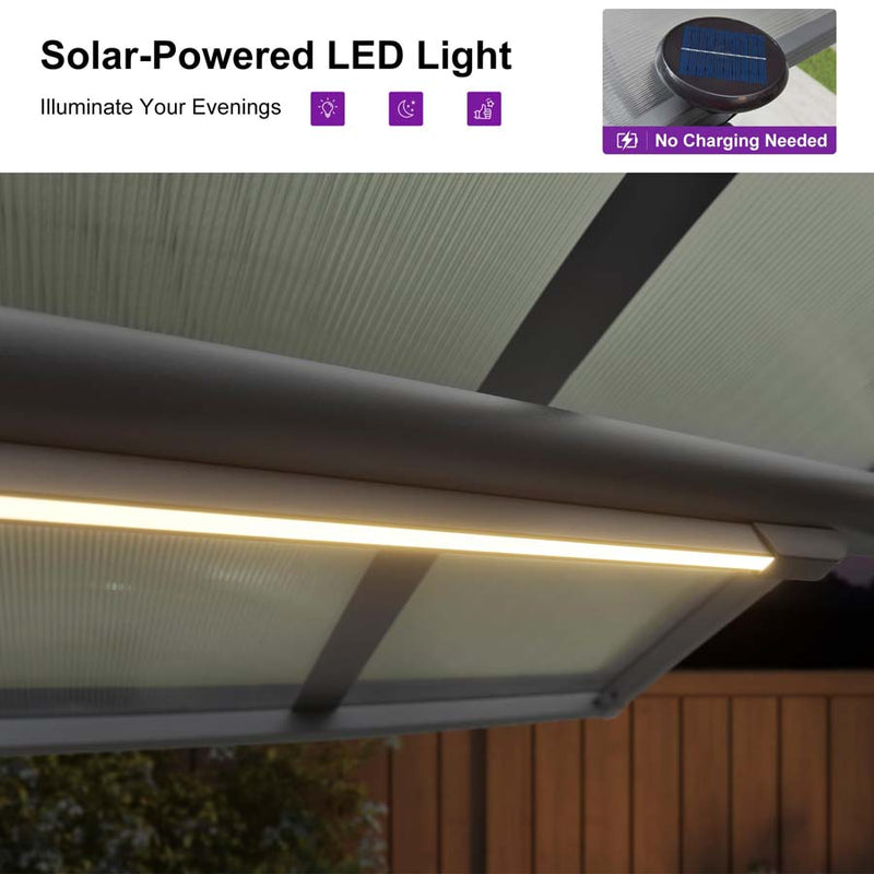 PURPLE LEAF Outdoor Deluxe Modern Swing Chairs with PVC Canopy, Swing for Patio Gadern Porch, Solar LED Light and Cushions Included