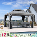 PURPLE LEAF Patio Gazebo for Pool Light Grey Hardtop Galvanized Steel Roof with Upgraded Curtains