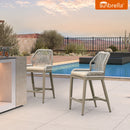 PURPLE LEAF Patio Sunbrella Bar Stools Set of 2  Rattan Bar Aluminum Bar Stool Outdoor Barstools with Back and Cushion for Garden Kitchen Island