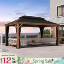 PURPLE LEAF Hardtop Gazebo for Patio Wood Grain Galvanized Steel Frame Awning with Netting