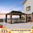 PURPLE LEAF Hardtop Gazebo for Patio Wood Grain Aluminum Frame Awning with Netting
