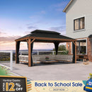PURPLE LEAF Hardtop Gazebo for Patio Wood Grain Aluminum Frame Awning with Netting