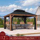 PURPLE LEAF Hardtop Gazebo for Patio Wood Grain Galvanized Steel Frame Awning with Netting