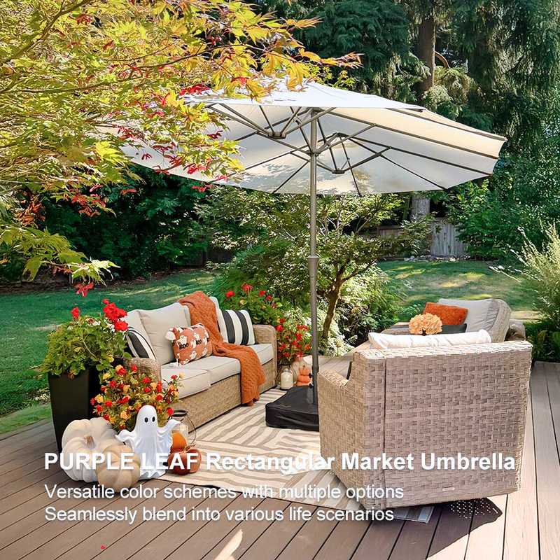 PURPLE LEAF Double-Sided Outdoor Market Table Umbrella with Base for Pool