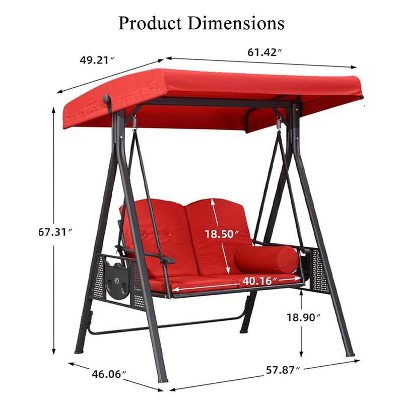 PURPLE LEAF Outdoor Patio Porch Swing with Stand, Chair with Adjustable Tilt Canopy All-Weather Steel Frame for Backyard Front Porch Lawn