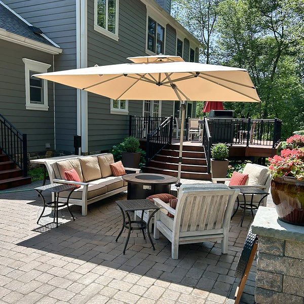 PURPLE LEAF 9x11ft Rectangular Windproof Umbrella with Strong Frame, Swimming Pool Umbrella Outside Patio, Beige