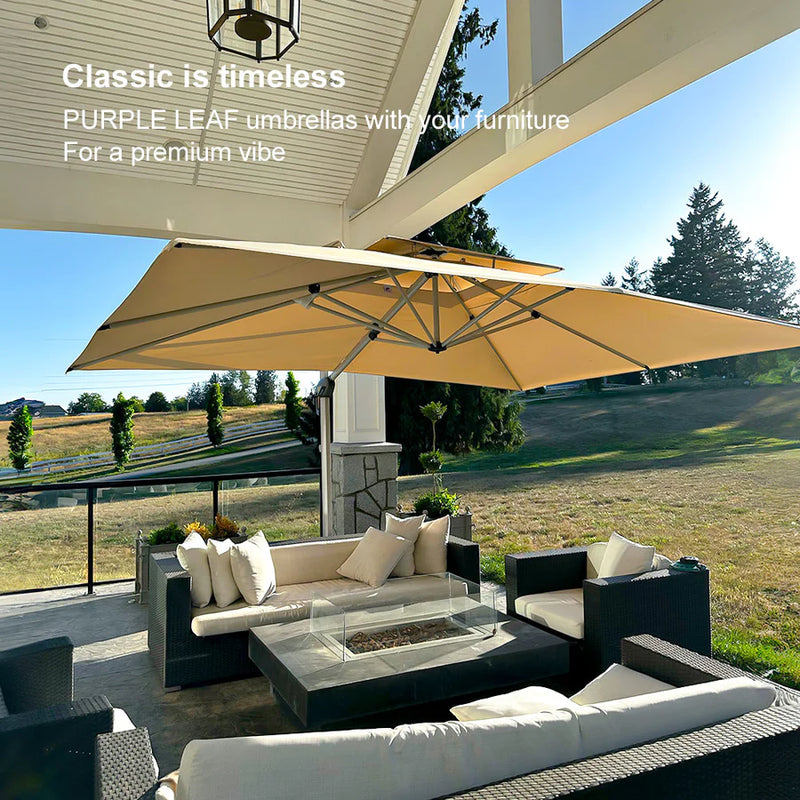 PURPLE LEAF Rectangular Large Outdoor Cantilever Umbrella With Base for Garden, Pool