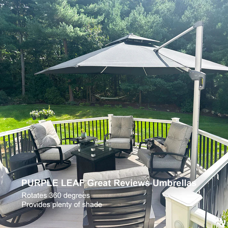 PURPLE LEAF Rectangular Large Outdoor Cantilever Umbrella With Base for Garden, Pool