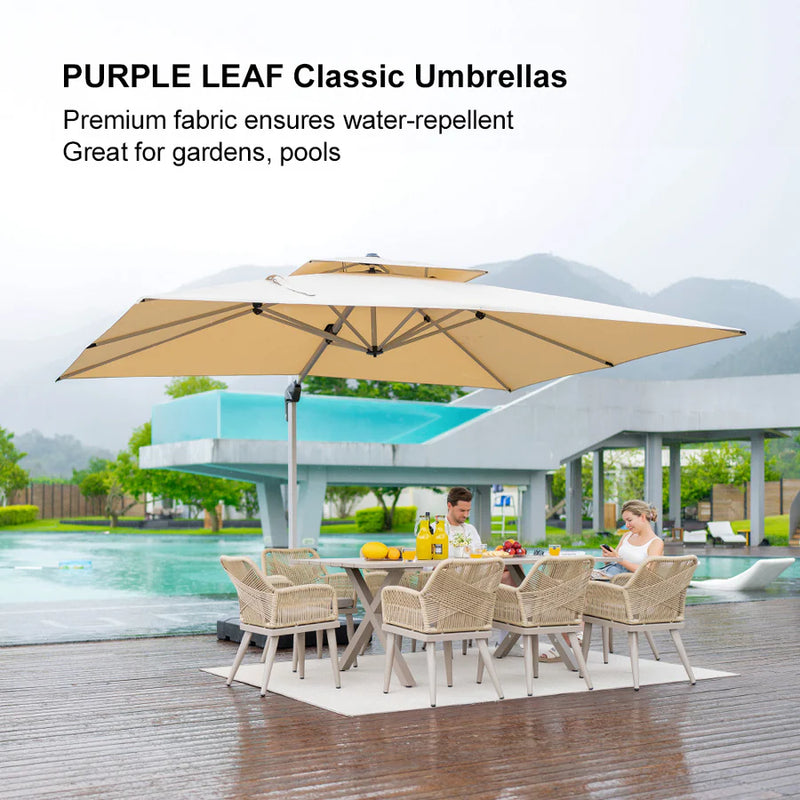 PURPLE LEAF Rectangular Large Outdoor Cantilever Umbrella With Base for Garden, Pool
