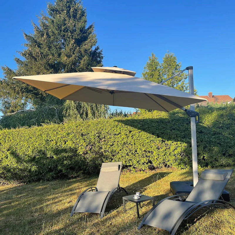 PURPLE LEAF Rectangular Large Outdoor Cantilever Umbrella With Base for Garden, Pool