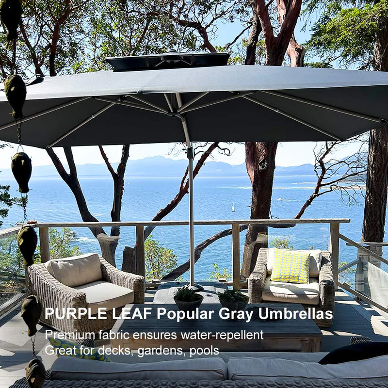 PURPLE LEAF Rectangular Large Outdoor Cantilever Umbrella With Base for Garden, Pool