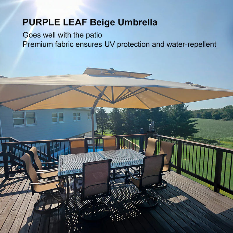 PURPLE LEAF Rectangular Large Outdoor Cantilever Umbrella With Base for Garden, Pool