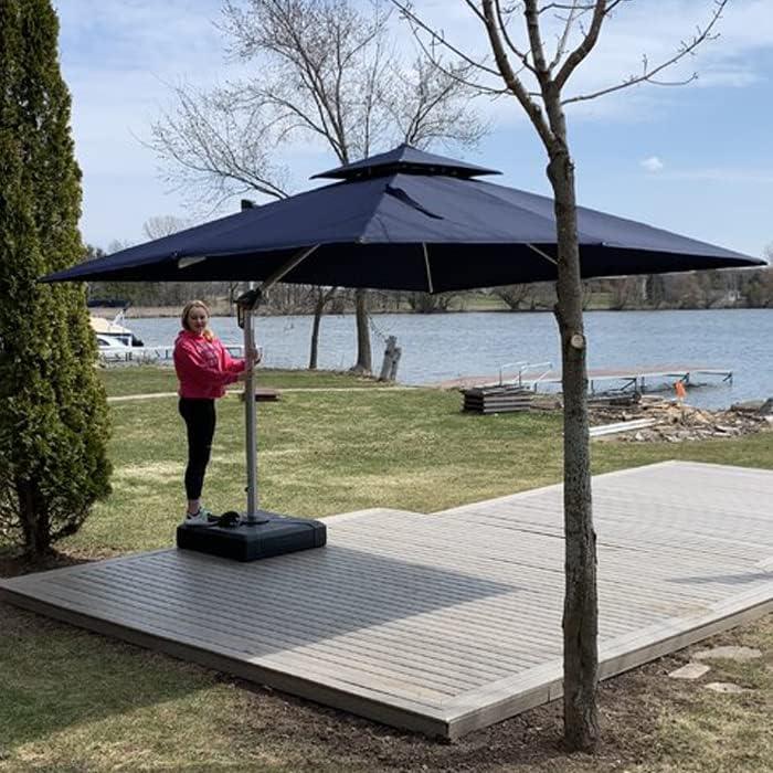 PURPLE LEAF Rectangular Large Outdoor Cantilever Umbrella With Base for Garden, Pool