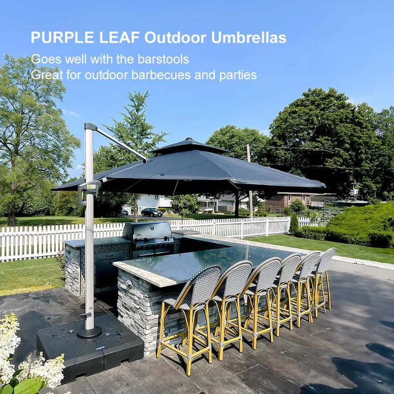 PURPLE LEAF Rectangular Large Outdoor Cantilever Umbrella With Base for Garden, Pool