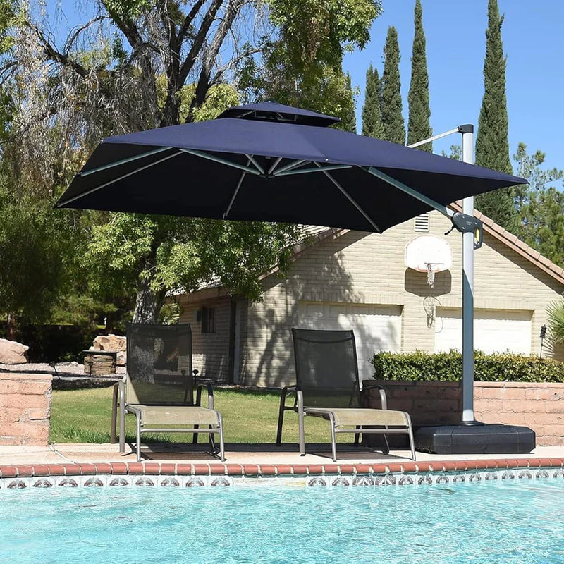 PURPLE LEAF Rectangular Large Outdoor Cantilever Umbrella With Base for Garden, Pool