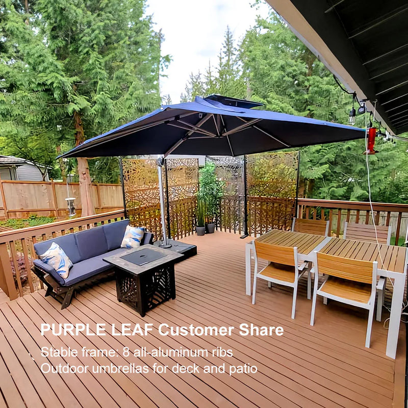 PURPLE LEAF Rectangular Large Outdoor Cantilever Umbrella With Base for Garden, Pool